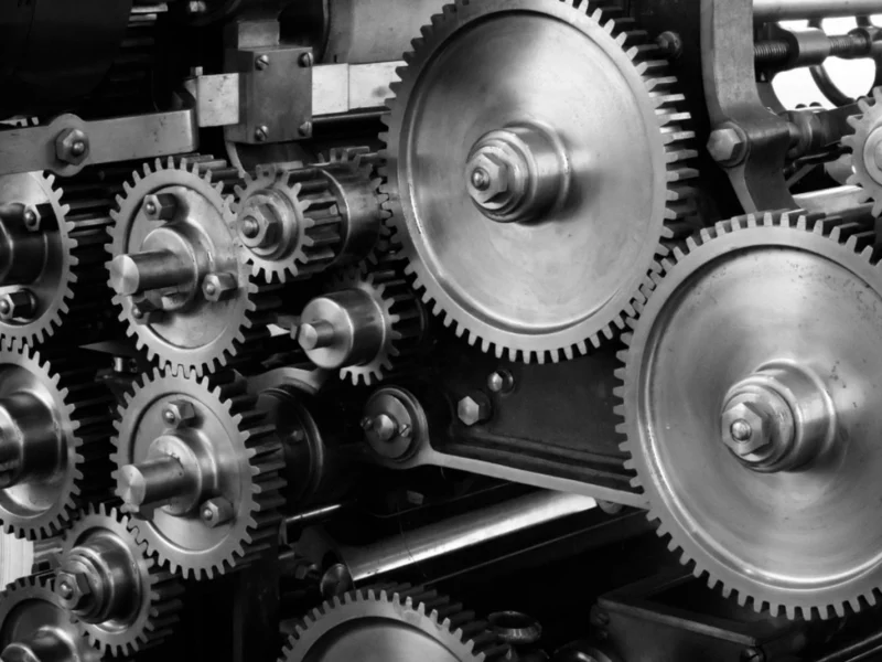 Nahaufnahme der Zahnräder einer Industriemaschine